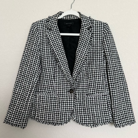 Ann Taylor Black & White Houndstooth Woven Blazer – Size 8 - Picture 1 of 8